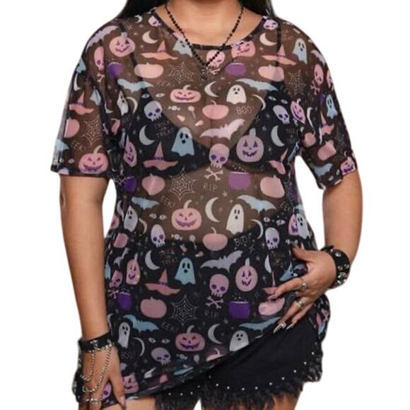 Halloween Print Mesh Top NWOT 3X - Picture 1 of 6